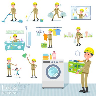 Bir dizi Temizleme ve Çamaşırhane gibi temizlik ile ilgili çalışan adam. Çocuk yetiştirme gibi çeşitli eylemler vardır. Böylece düzenlemek kolaydır vektör sanat değil.