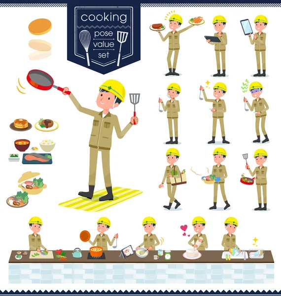 Conjunto Hombre Trabajador Sobre Cooking Son Acciones Que Cocinan Varias — Vector de stock