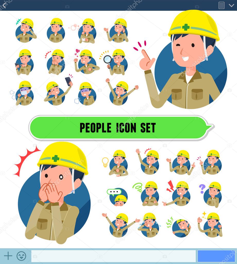 A set of working man with expresses various emotions on the SNS screen.There are variations of emotions such as joy and sadness.It's vector art so it's easy to edit.
