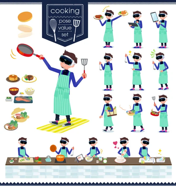 Ένα Σύνολο Των Ανδρών Φοράει Εικονική Πραγματικότητα Γυαλιά Για Μαγείρεμα — Διανυσματικό Αρχείο