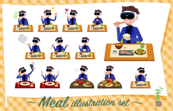 Conjunto Hombres Con Gafas Realidad Virtual Sobre Las Comidas Cocina — Archivo Imágenes Vectoriales