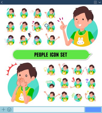 Çocuk bakıcısı adam ile bir dizi Sns ekrandaki çeşitli duygular ifade eder. Sevinç ve üzüntü gibi duyguların varyasyon vardır. Böylece düzenlemek kolaydır vektör sanat değil.