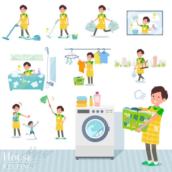 Çocuk Bakıcısı Adam Temizleme Çamaşırhane Gibi Ilgili Bir Dizi Çocuk — Stok Vektör