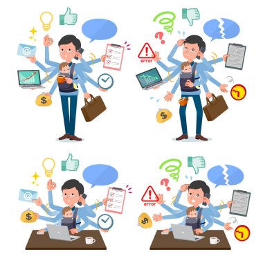 Ofiste çoklu görevler gerçekleştiren bir bebek tutan adam kümesi. Sorunsuz yapmam gerekenler ve bu panik içinde bir desen vardır. Böylece düzenlemek kolaydır vektör sanat değil.