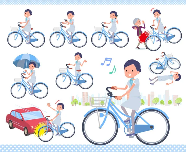 Set Business Women Riding City Cycle Actions Manners Troubles Vector — Stock Vector