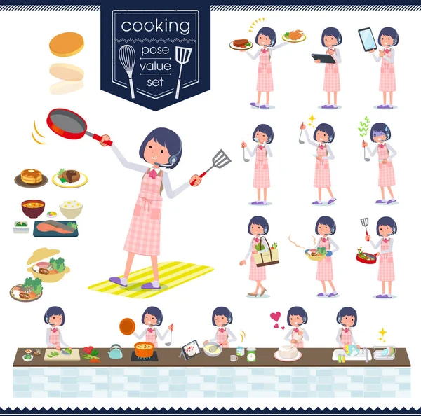 Conjunto Mujeres Sobre Cocina Hay Acciones Que Están Cocinando Varias — Archivo Imágenes Vectoriales