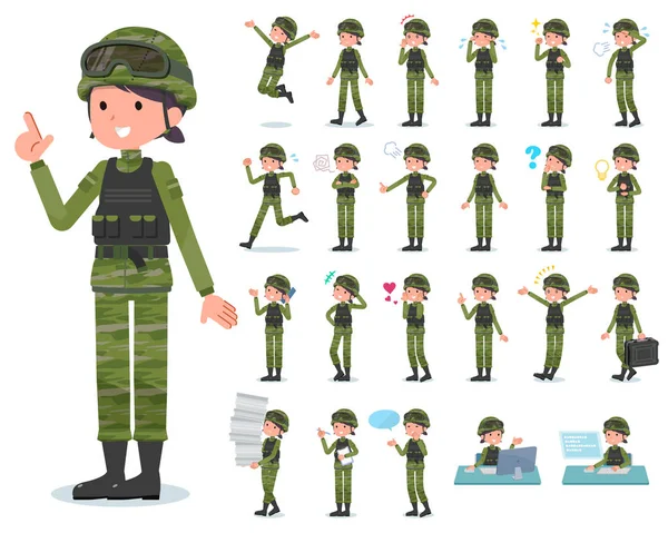 Ένα Σύνολο Του Στρατού Των Γυναικών Εκφράζουν Διάφορα Συναισθήματα Υπάρχουν — Διανυσματικό Αρχείο