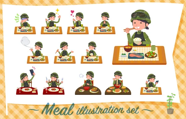 Ordu Kadınlar Yemek Hakkında Bir Dizi Japon Çin Mutfağı Benzeri — Stok Vektör