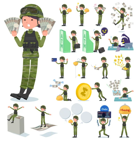 Conjunto Mujeres Del Ejército Con Respecto Dinero Economía También Hay — Archivo Imágenes Vectoriales