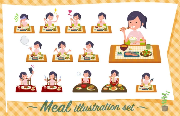 Conjunto Mujeres Quiroprácticas Sobre Las Comidas Cocina Japonesa China Platos — Archivo Imágenes Vectoriales