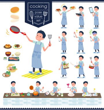 Bir dizi yemek hakkında chiropractor adam. Mutfakta çeşitli şekillerde yemek eylem vardır. Böylece düzenlemek kolaydır vektör sanat değil.