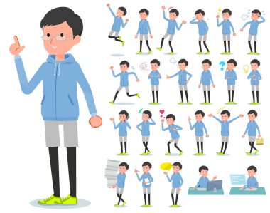 Kim çeşitli duygular ifade ile spor giyim erkeklerde kümesi. İşyerleri ve kişisel bilgisayarlar ile ilgili eylem vardır. Böylece düzenlemek kolaydır vektör sanat değil.