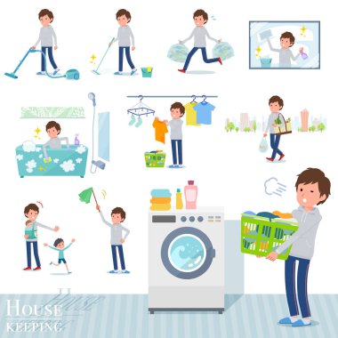 Erkeklerde spor giyim temizlik Temizleme ve Çamaşırhane gibi ilgili bir dizi. Çocuk yetiştirme gibi çeşitli eylemler vardır. Böylece düzenlemek kolaydır vektör sanat değil.