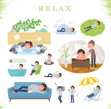 Rahatlatıcı hakkında spor giyim erkeklerde kümesi. Tatil ve stres kabartma gibi eylemler vardır. Böylece düzenlemek kolaydır vektör sanat değil.