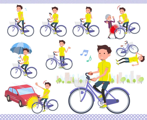 Uppsättning Mannen Sportkläder Rider City Cykel Det Finns Åtgärder Seder — Stock vektor