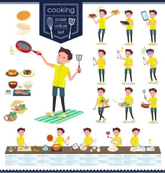 Yemek Hakkında Spor Giyim Erkekte Kümesi Mutfakta Çeşitli Şekillerde Yemek — Stok Vektör