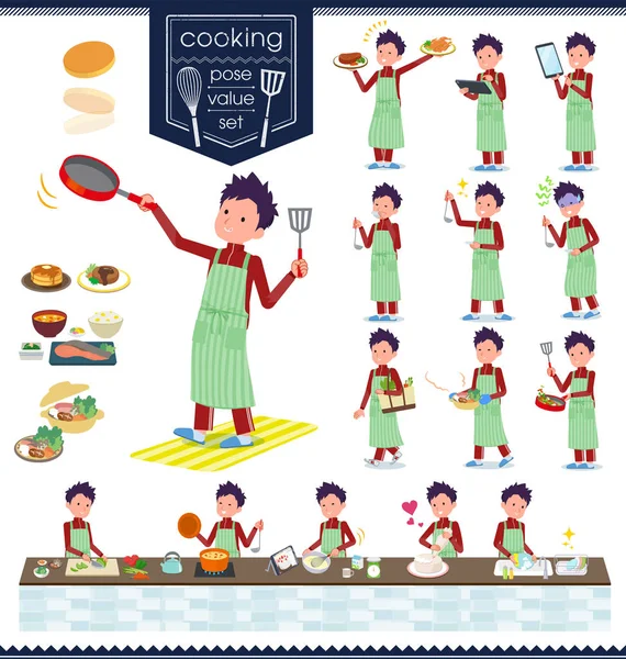 Conjunto Escolares Ropa Deportiva Sobre Cooking Son Acciones Que Cocinan — Archivo Imágenes Vectoriales