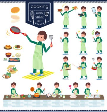 Bir dizi yemek hakkında spor giyim okullu çocuk. Mutfakta çeşitli şekillerde yemek eylem vardır. Böylece düzenlemek kolaydır vektör sanat değil.