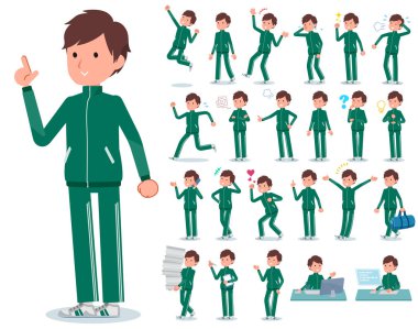 Bir dizi kim çeşitli duygular ifade ile spor giyim okullu çocuk. İşyerleri ve kişisel bilgisayarlar ile ilgili eylem vardır. Böylece düzenlemek kolaydır vektör sanat değil.