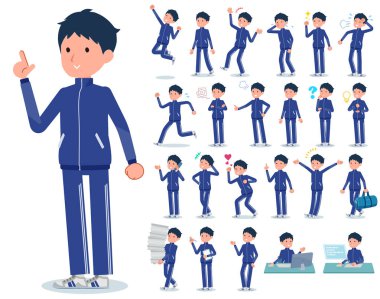 Bir dizi kim çeşitli duygular ifade ile spor giyim okullu çocuk. İşyerleri ve kişisel bilgisayarlar ile ilgili eylem vardır. Böylece düzenlemek kolaydır vektör sanat değil.