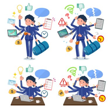 Ofiste çoklu görevler gerçekleştiren spor giyim okul çocuğu kümesi. Sorunsuz yapmam gerekenler ve bu panik içinde bir desen vardır. Böylece düzenlemek kolaydır vektör sanat değil.