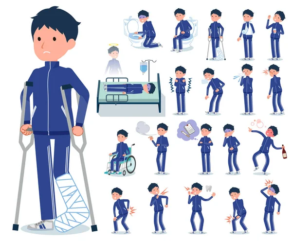 Set School Boy Sportswear Injury Illness Actions Express Dependence Death — стоковый вектор