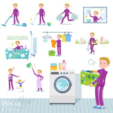 Bir dizi spor giyim temizlik ve çamaşır yıkama gibi temizlik ile ilgili okul çocuğu. Çocuk yetiştirme gibi çeşitli eylemler vardır. Böylece düzenlemek kolaydır vektör sanat değil.