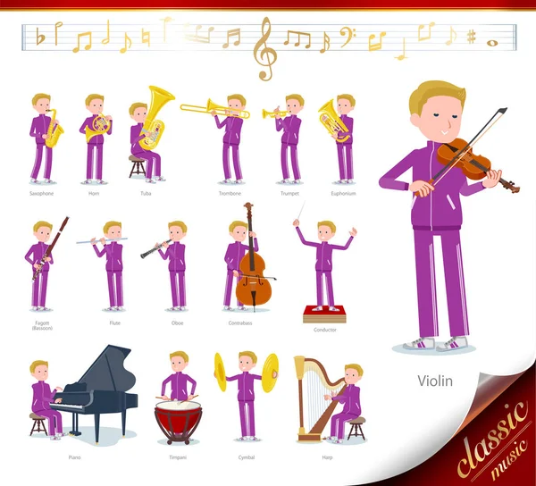 Set School Boy Sportswear Classical Music Performances Actions Play Various — Stock Vector