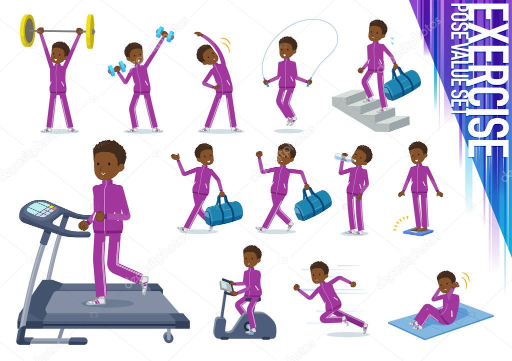 A set of school boy in sportswear on exercise and sports.There are various actions to move the body healthy.It's vector art so it's easy to edit.