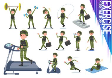 A set of Army Men on exercise and sports.There are various actions to move the body healthy.It's vector art so it's easy to edit. clipart