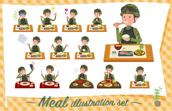 Ordu Erkekler Bir Dizi Yemek Hakkında Japon Çin Mutfağı Benzeri — Stok Vektör