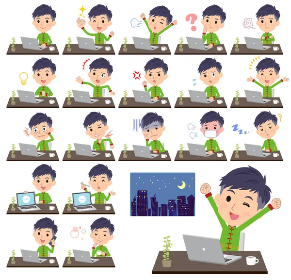 Kínai man_desk munka — Stock Vector