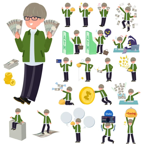 Πράσινο επίπεδη τύπου προπονητής μπουφάν man_money — Διανυσματικό Αρχείο