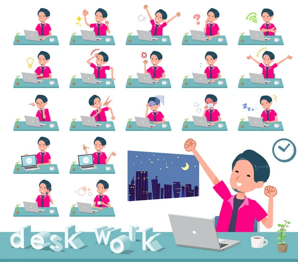 NYÁK rózsaszín inget man_desk munka — Stock Vector