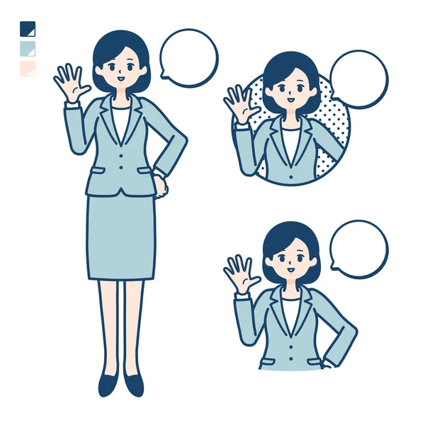 Young Business Woman Suit Greeting Images — Stock Vector
