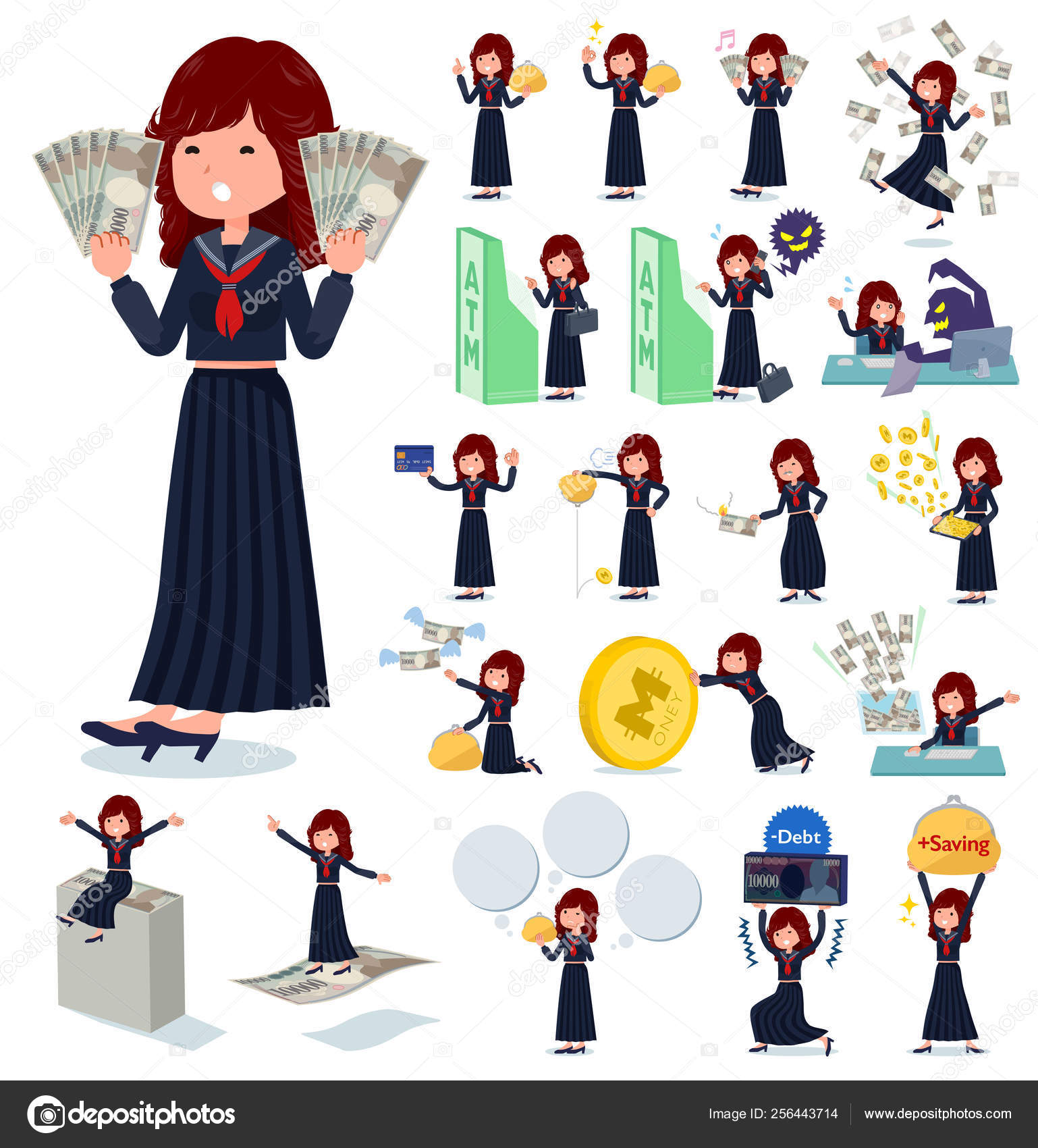 Set Japan School Girl Money Economy Also Actions Success - 