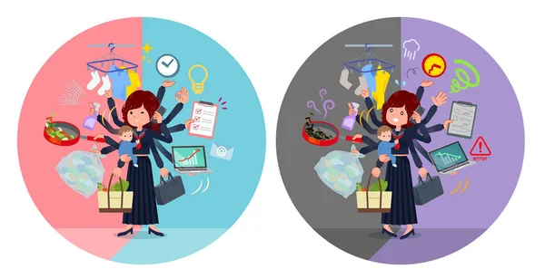 Ofis Özel Çoklu Görev Gerçekleştirmek Japonya Okul Kız Bir Dizi — Stok Vektör