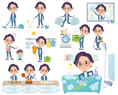 mavi takım Gözlük man_housekeeping