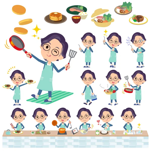 Traje azul Gafas man _ cooking — Vector de stock