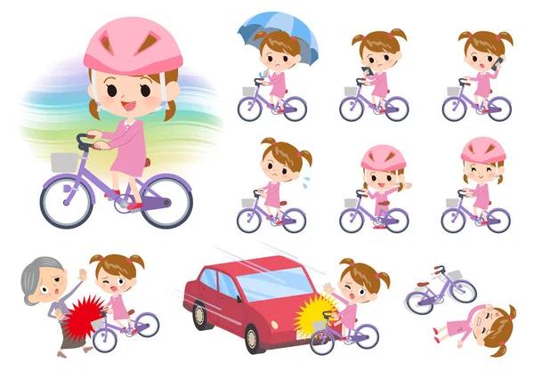 Ropa rosa girl _ city ciclo — Vector de stock