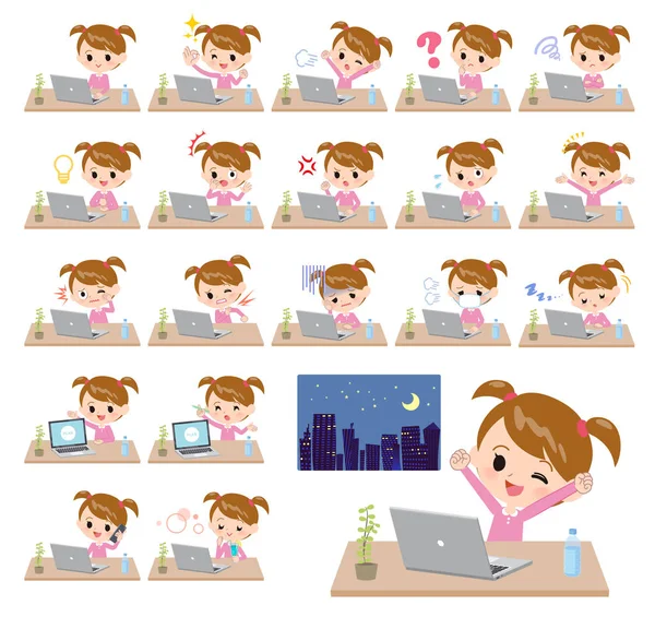 Ropa rosa girl _ desk trabajo — Vector de stock