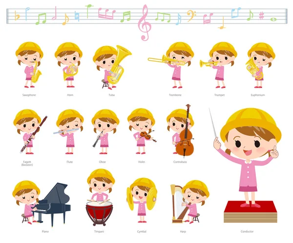 Nursery school girl_classic music — Stock Vector