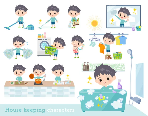 Kék ruha boy_housekeeping — Stock Vector