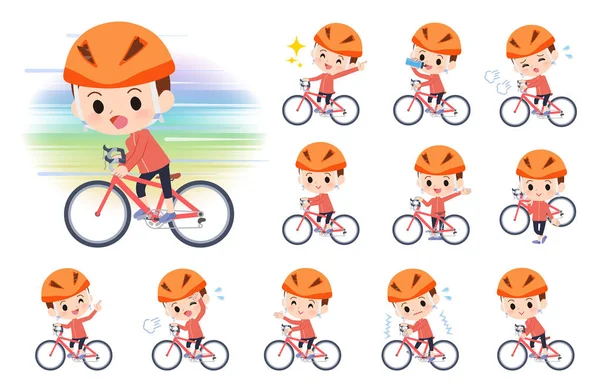 Червоний одяг Хлопчик-дорожній велосипед — стоковий вектор
