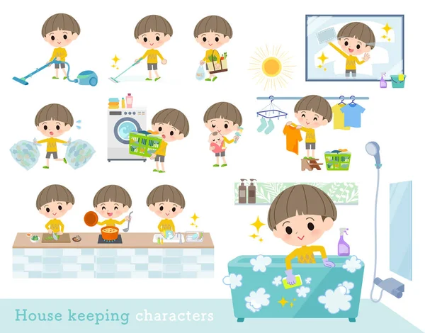 Yellow clothing boy_housekeeping — Stock Vector