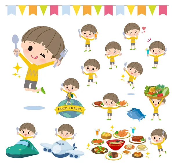 Festival boy _ food de ropa amarilla — Vector de stock