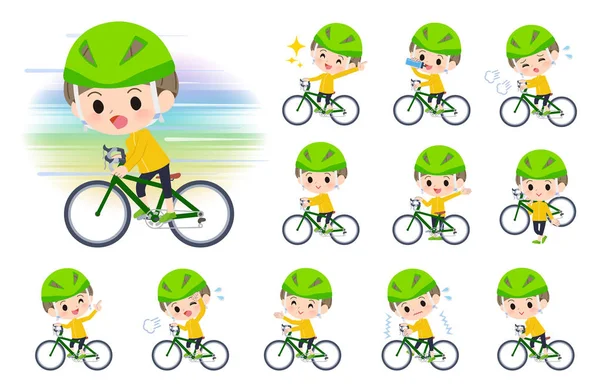 Жовтий одяг Хлопчик-дорожній велосипед — стоковий вектор