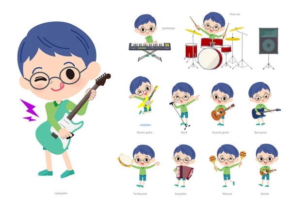 Ropa verde gafas boy _ pop música — Vector de stock