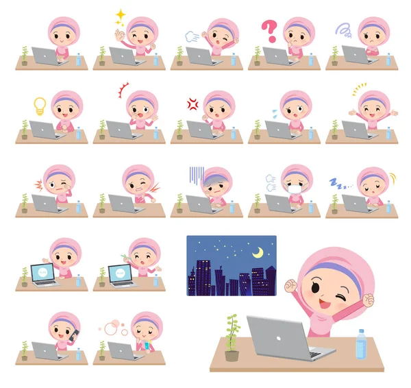Árabe Hijab girl _ desk trabalho — Vetor de Stock