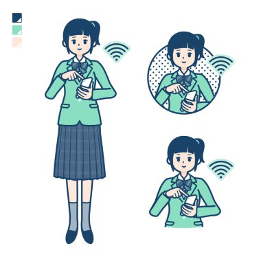 basit tip okul kız Yeşil Blazer_smartphone dokunmatik